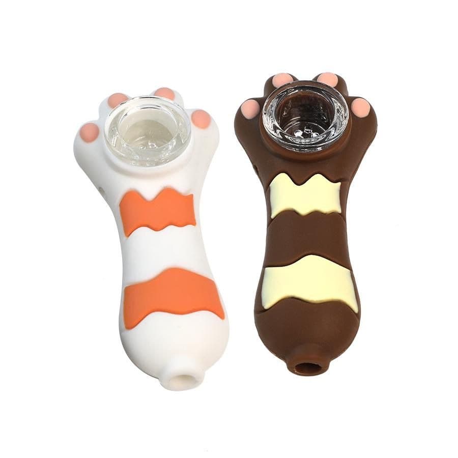 (01109) SHP47 Silicon Hand Pipe Kitty Paw Mix Colors (Pack of 2)