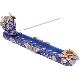 11in Golden Blue Skull &amp; Butterfly Flat Incense Burner (IB212)