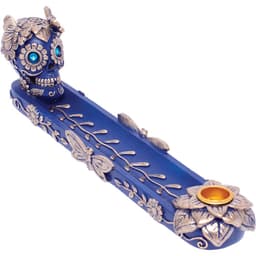 11in Golden Blue Skull &amp; Butterfly Flat Incense Burner (IB212)