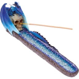 11in Blue Dragon on Skull in Crystal Flat Incense Burner (IB213)