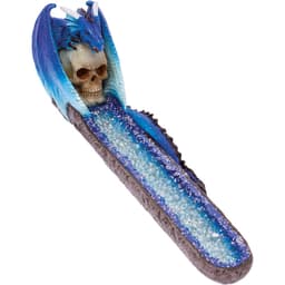 11in Blue Dragon on Skull in Crystal Flat Incense Burner (IB213)