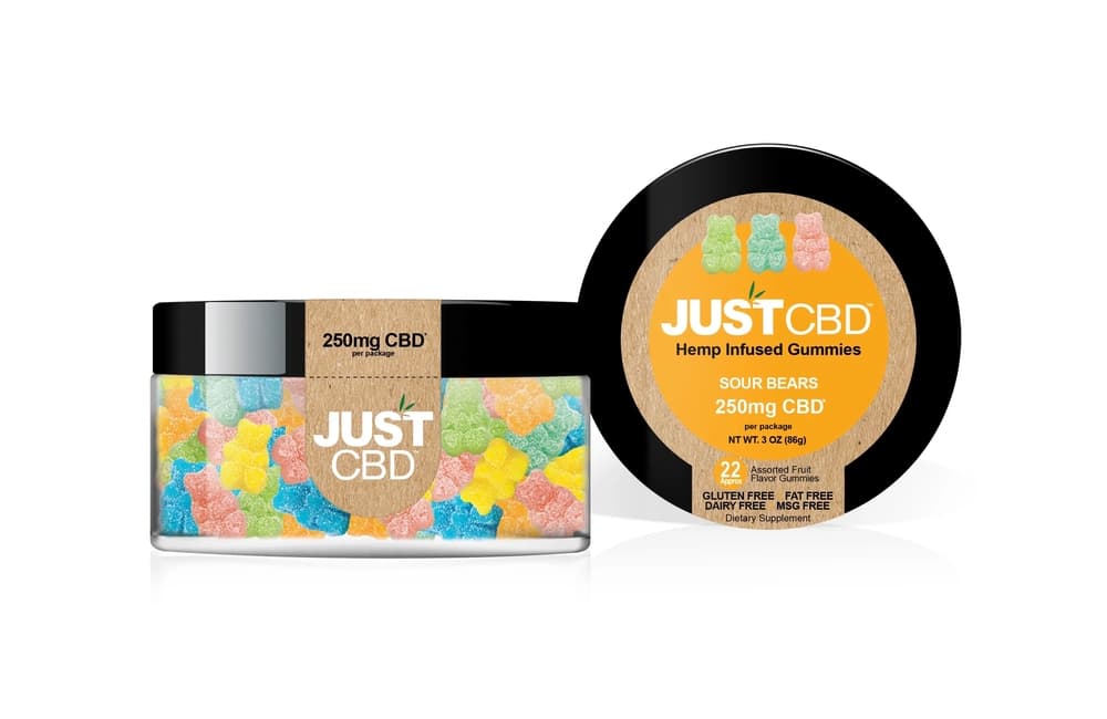 Just CBD 250MG Hemp Infused Gummies - Sour Bears (Approx 25ct)