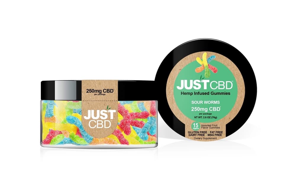 Just CBD 250 Hemp Infused Gummies - Sour Worms (Approx 12ct)