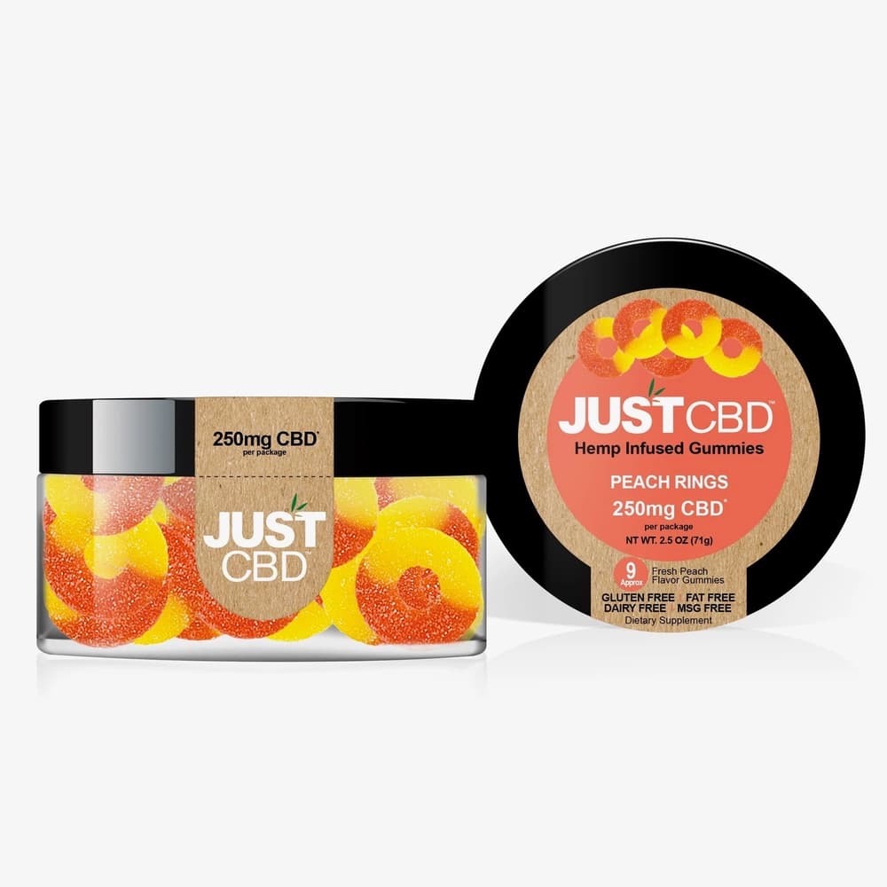 Just CBD 250MG Hemp Infused Gummies - Peach Rings (Approx 10ct)