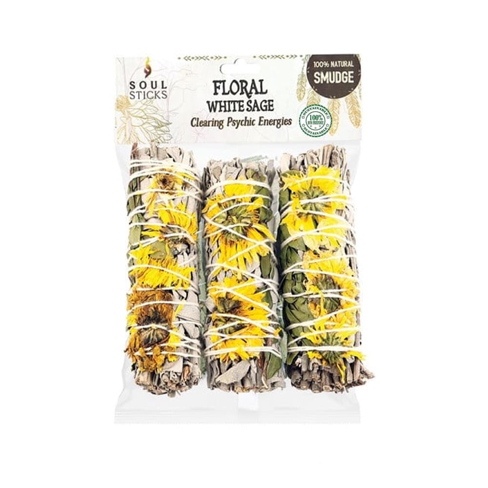 4″ Sunflower White Sage Smudge Sticks (Pack of 3)
