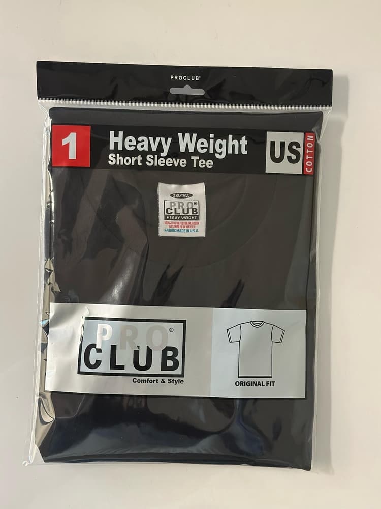 Pro Club Men's Black Heavyweight Short Sleeve T-Shirt (2XL-Tall)