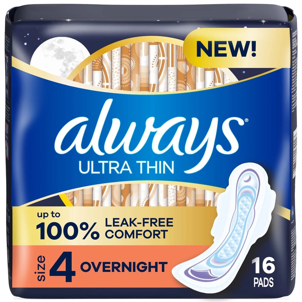 Always Ultra Thin Overnight Pads 16CT with Flexi Wings Size 4 Unscented