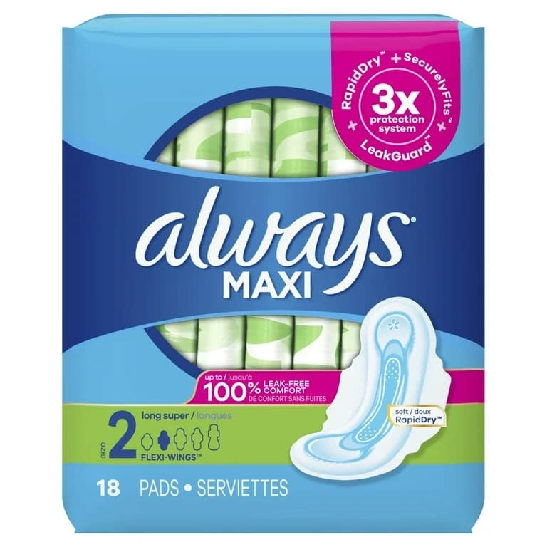 Always Maxi Pads 18ct Size 2 Reg with Wings