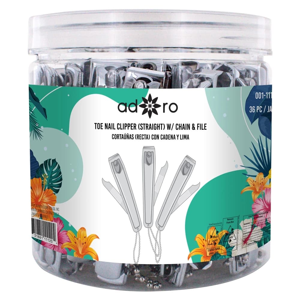 Adoro Toe Nail Cliiper(Staight) with Chain &amp; File (36ct) (Unit Cost $0.52)