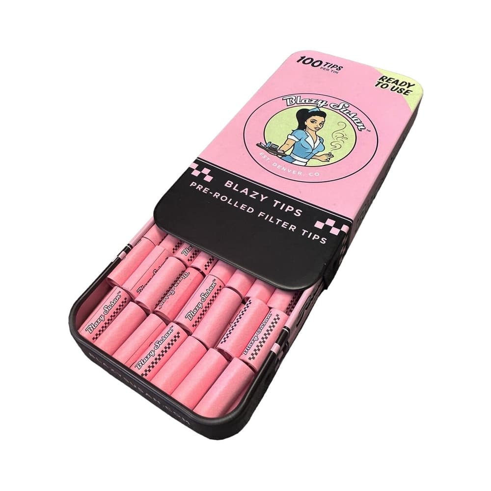 BLAZY SUSAN PINK 100TIPS PER TIN (12CT) PRE-ROLLED FILTER TIPS
