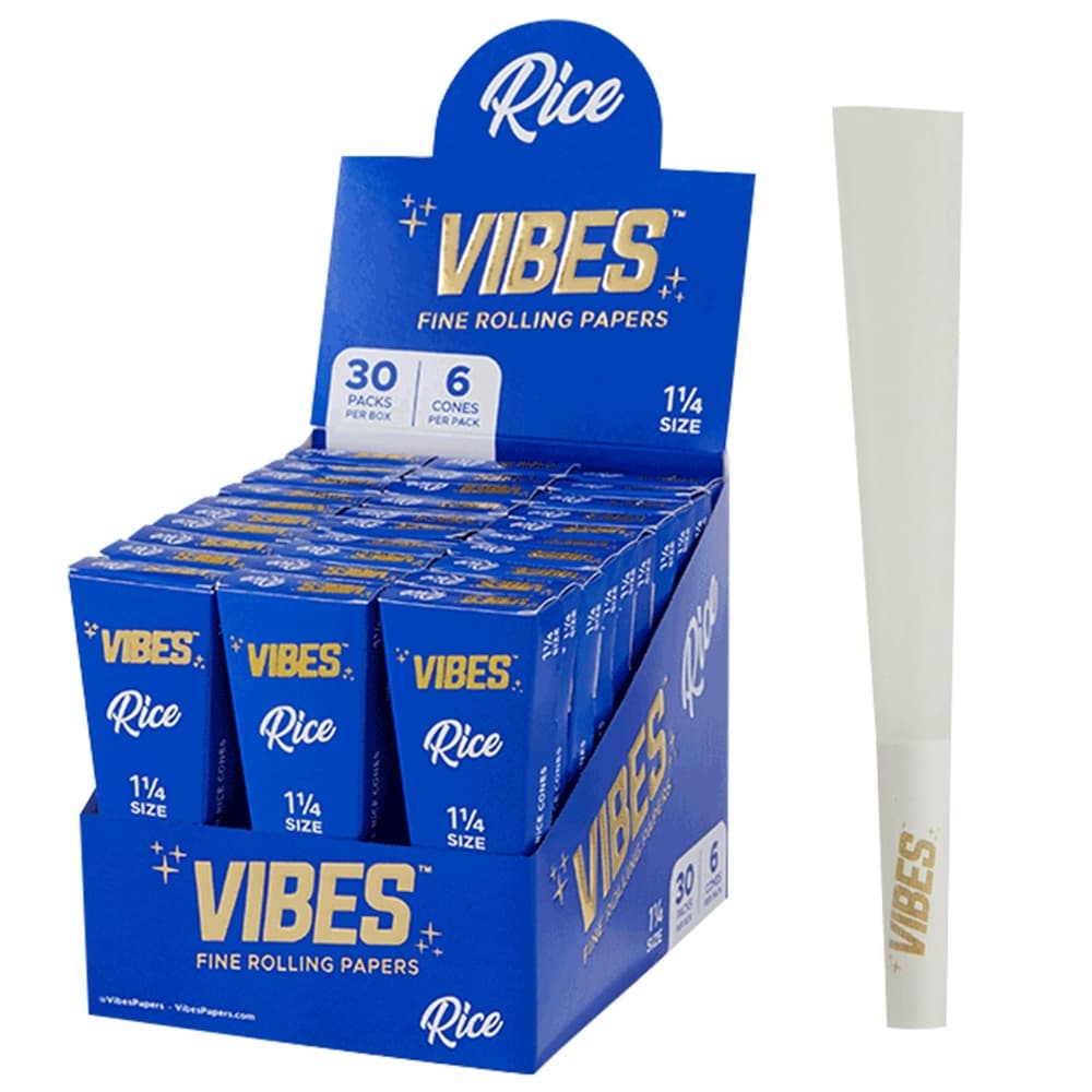 VIBES FINE ROLLING PAPER (RICE) 1 1/4 30 PACK 6 CONE PER PACK