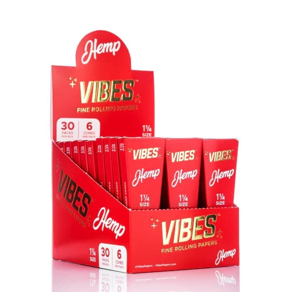 VIBES FINE ROLLING PAPER (HEMP) 1 1/4 30 PACK 6 CONE PER PACK