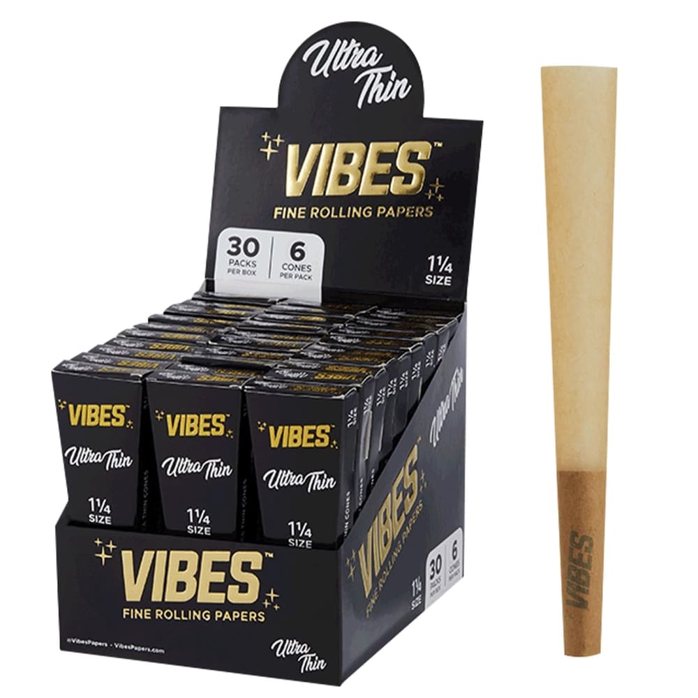VIBES FINE ROLLING PAPER (ULTRA THIN) 1 1/4  30 PACK 6 CONE PER PACK