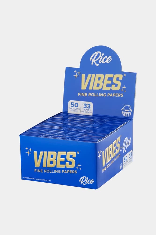 VIBES RICE FINE ROLLING PAPERS (50 BOOKLETS PER BOX) (33 PAPERS PER BOOKLET)