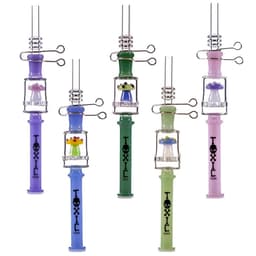 TXNC24- Toxic Dotted Mushroom Nectar Collector Straw W/ Quartz Tip + Metal Clip (Pack of 5)