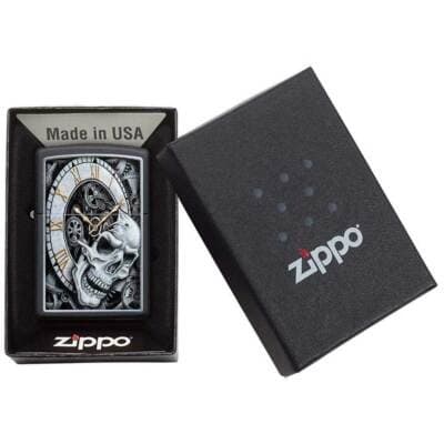 Zippo Lighter 29854 Skull Clock Design