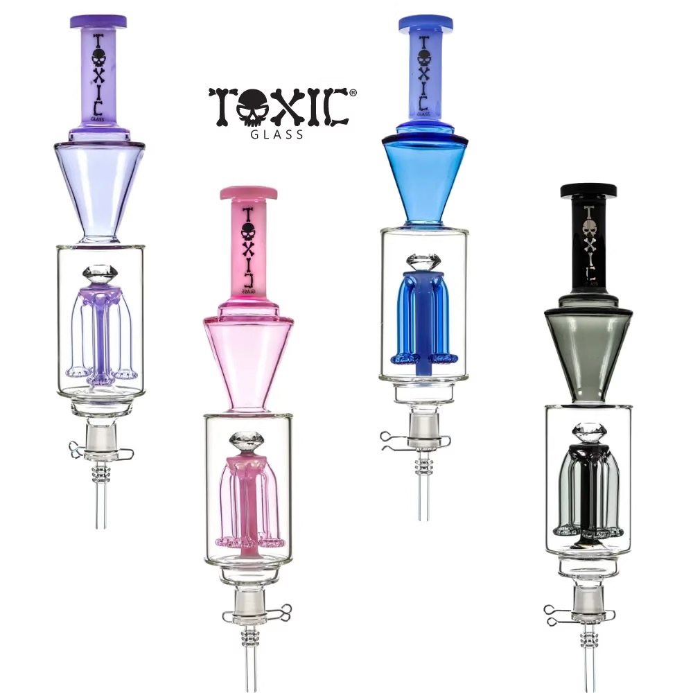 TXNC25 – 14″ Toxic Diamond Top Showerhead Perc Nectar Collector w/ Glass Tip