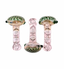 H106 - 4" Green Dot Bubble-Clear Pink Transparent Hand Pipe (Pack of 3) (Unit Cost $7.99)