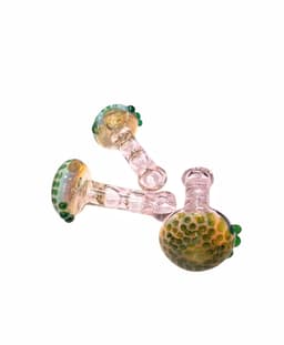 H106 - 4" Green Dot Bubble-Clear Pink Transparent Hand Pipe (Pack of 3) (Unit Cost $7.99)