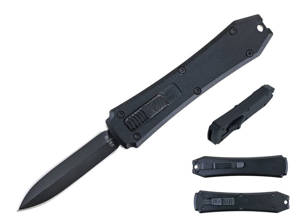 S-TEC T27062BKC 5.25″ Anodized Aluminum Handle Mini OTF w/ Pocket Clip-BLACK