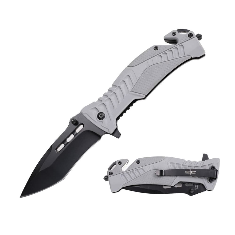 S-TEC TS015GY 8.25″ Assisted Folding Knife w/ Composite Rubber HDL – GREY