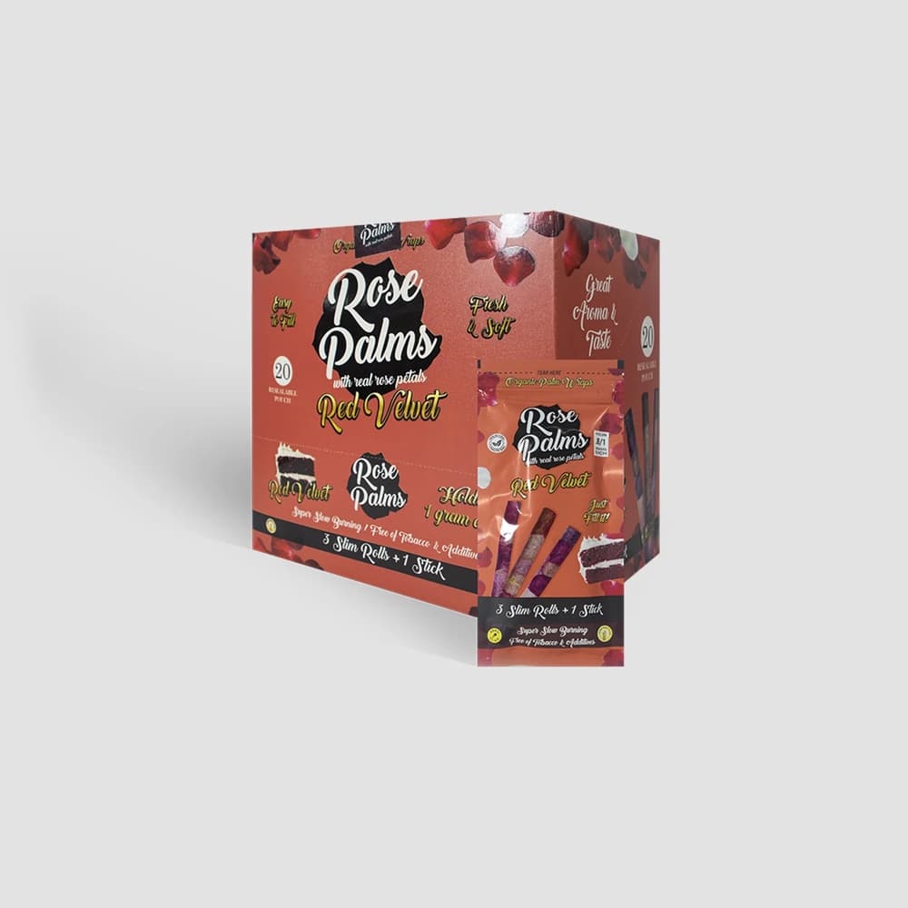 ROSE PALMS 3 SLIM ROLL + 1G STICK  RED VELVET (BOX OF 20)