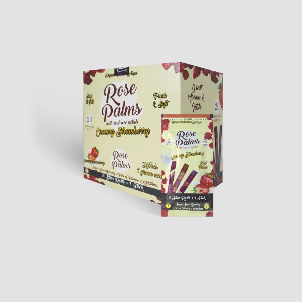 ROSE PALMS 3 SLIM ROLL + 1G STICK CREAMY STRAWBERRY (BOX OF 20)