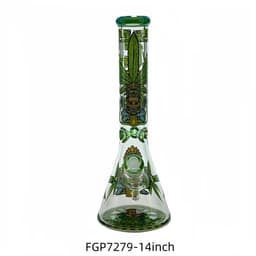 F56- 14" 7MM Thick Leaf Design Beaker Waterpipe