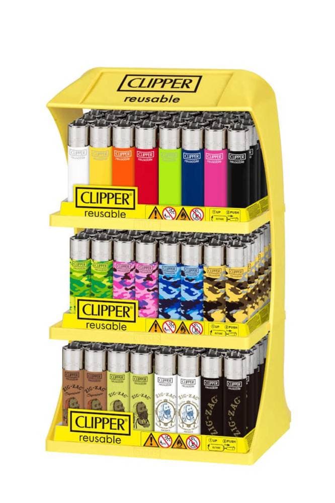 Clipper Classic Lighter 3-Tier Display (Solid,Camo,Zig Zag) (96 Lighters + 48 Free)