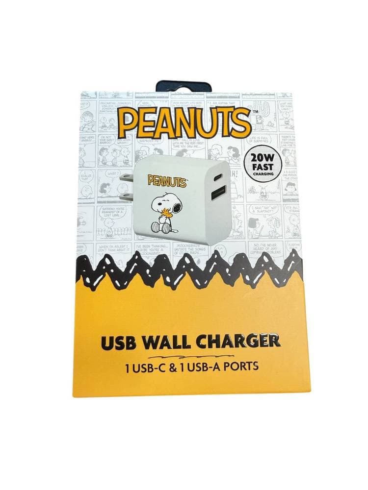 Peanuts 20W USB Wall Charger (1 USB-C and 1 USB-A Ports)