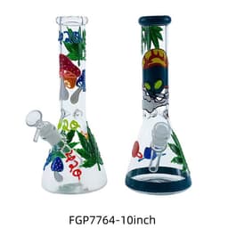 F130 - 10" Glow in the Dark 420 Leaf Design Beaker