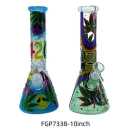 F132 - 10" Glow in the Dark Leaf with 420 Design Beaker