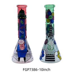 F136 - 10" Glow in the Dark Skull Design with 420 Print Beaker