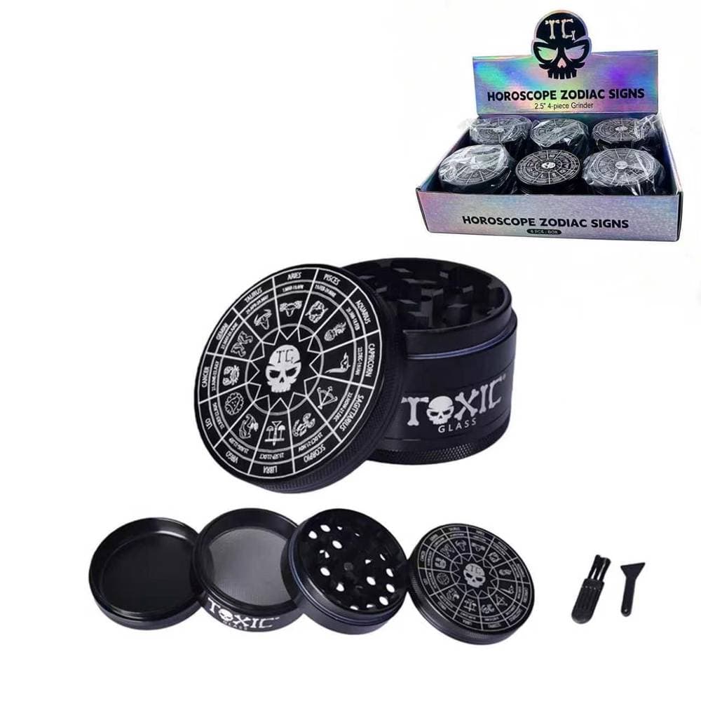 TXGR10 - 2.5" 4 Parts Toxic Horoscope Zodiac Sign Grinders (6ct) (Unit Cost $9.99)