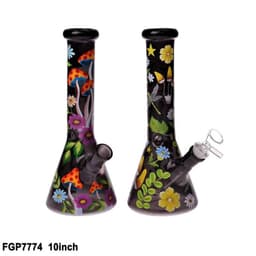 F139 - 10" Black Flowers Design Water Pipe