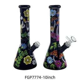 F139 - 10" Black Flowers Design Water Pipe