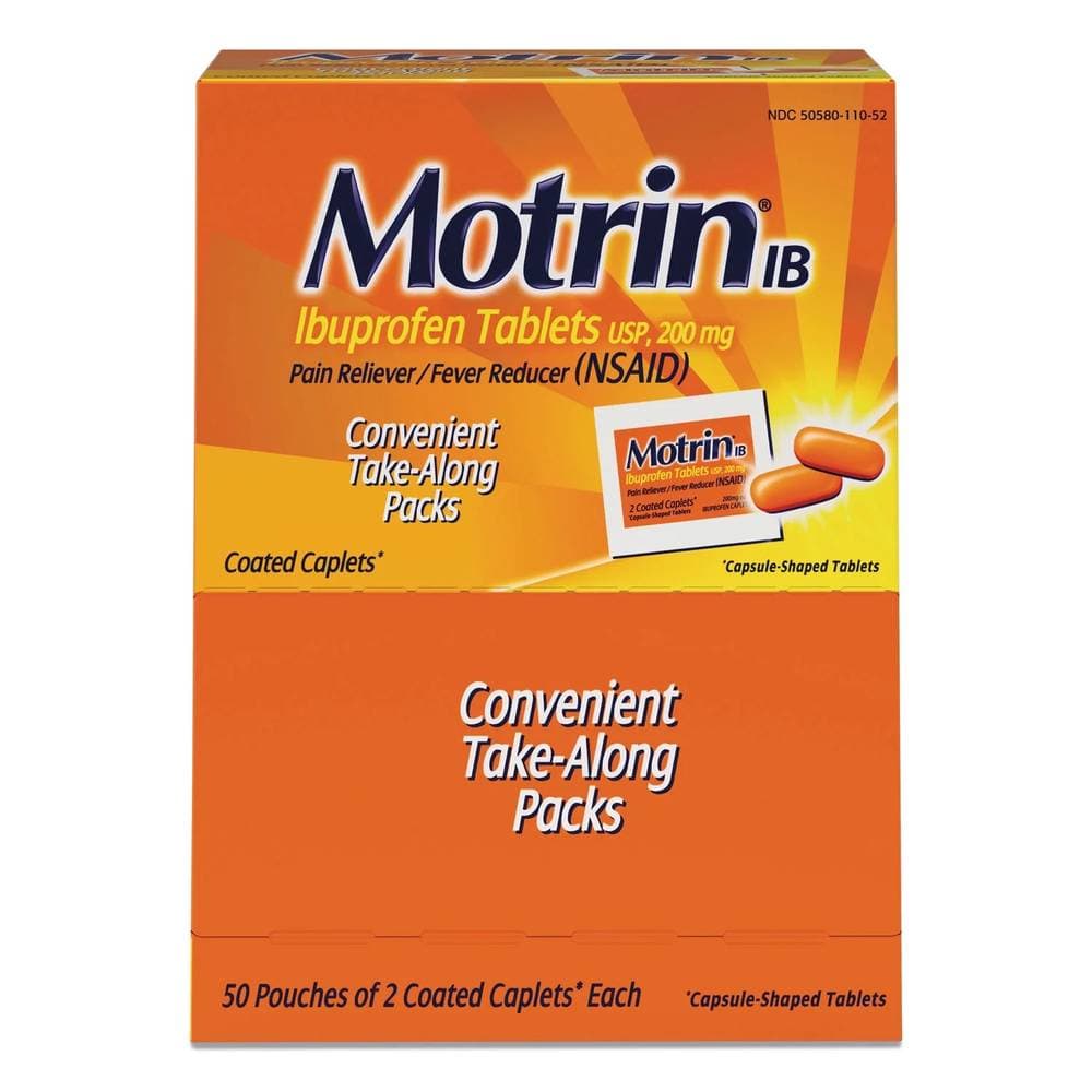 Motrin Ibuprofen Pain Reliever Tablets (50 Pouches of 2 Tabs)