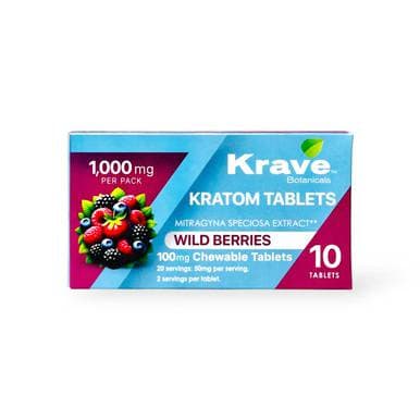 Krave Kratom Chewable Tablets Wild Berries 100mg Per Tablet