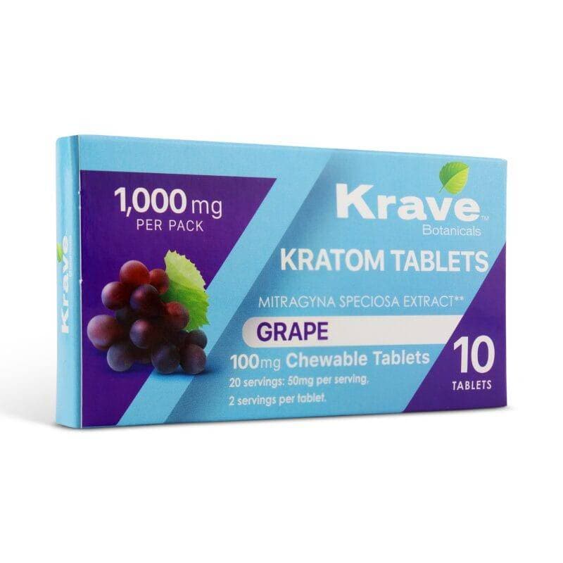Krave Kratom Chewable Tablets Grape 100mg Per Tablet