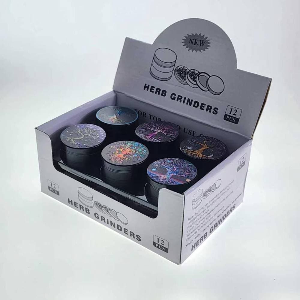 K59 - 2" 4 Parts Black Tree Design Grinders (12ct) (Unit Cost $3.99)