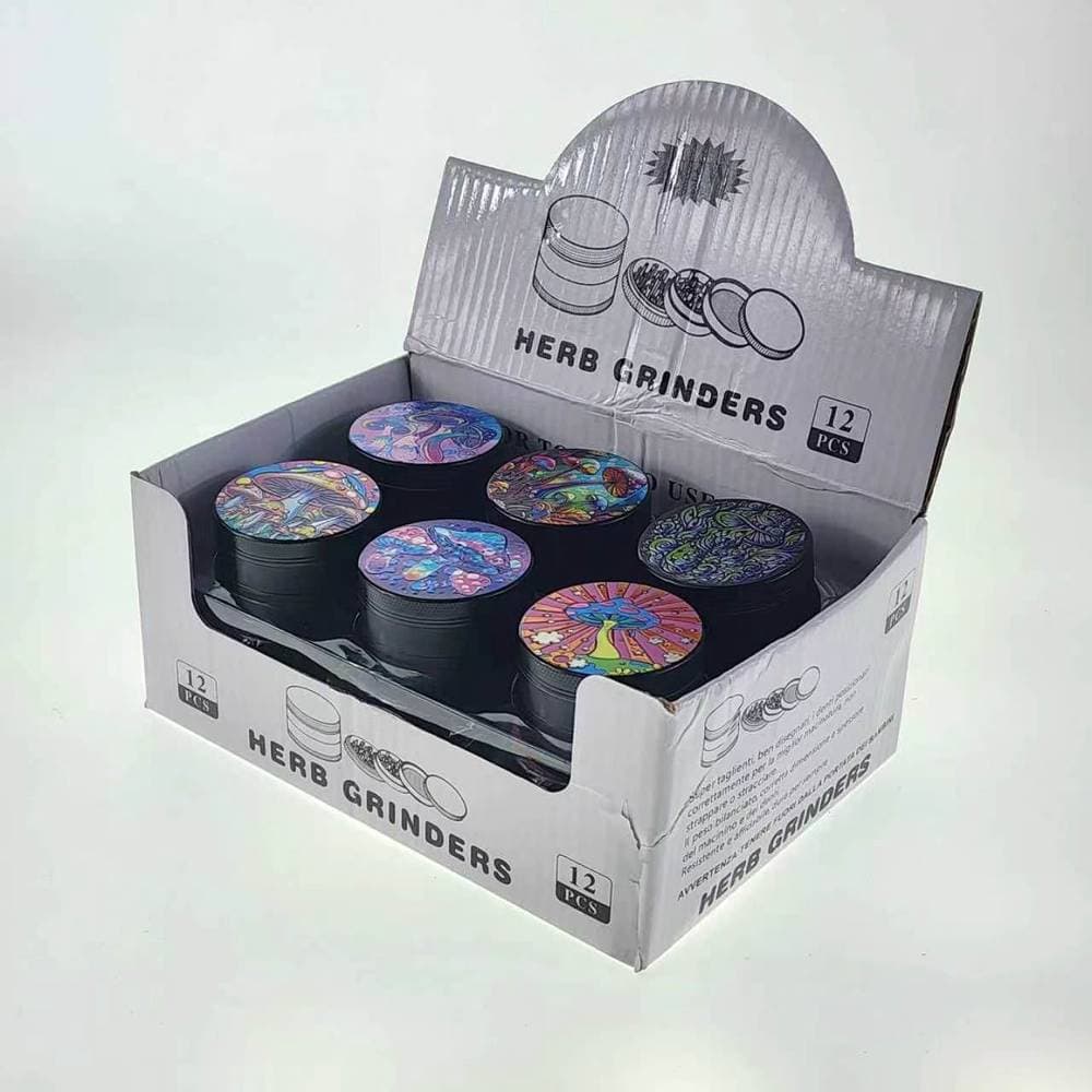 K60 - 2" 4 Parts Aluminum Mushroom Design Grinders (12ct) (Unit Cost $3.99)
