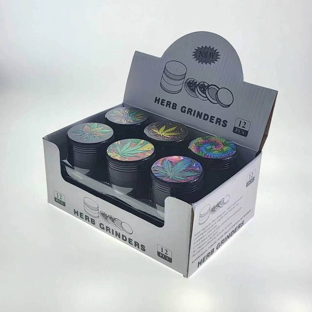 K61 - 2" 4 Parts Aliminum leaf Design Grinders (12ct) (Unit Cost $6.99)