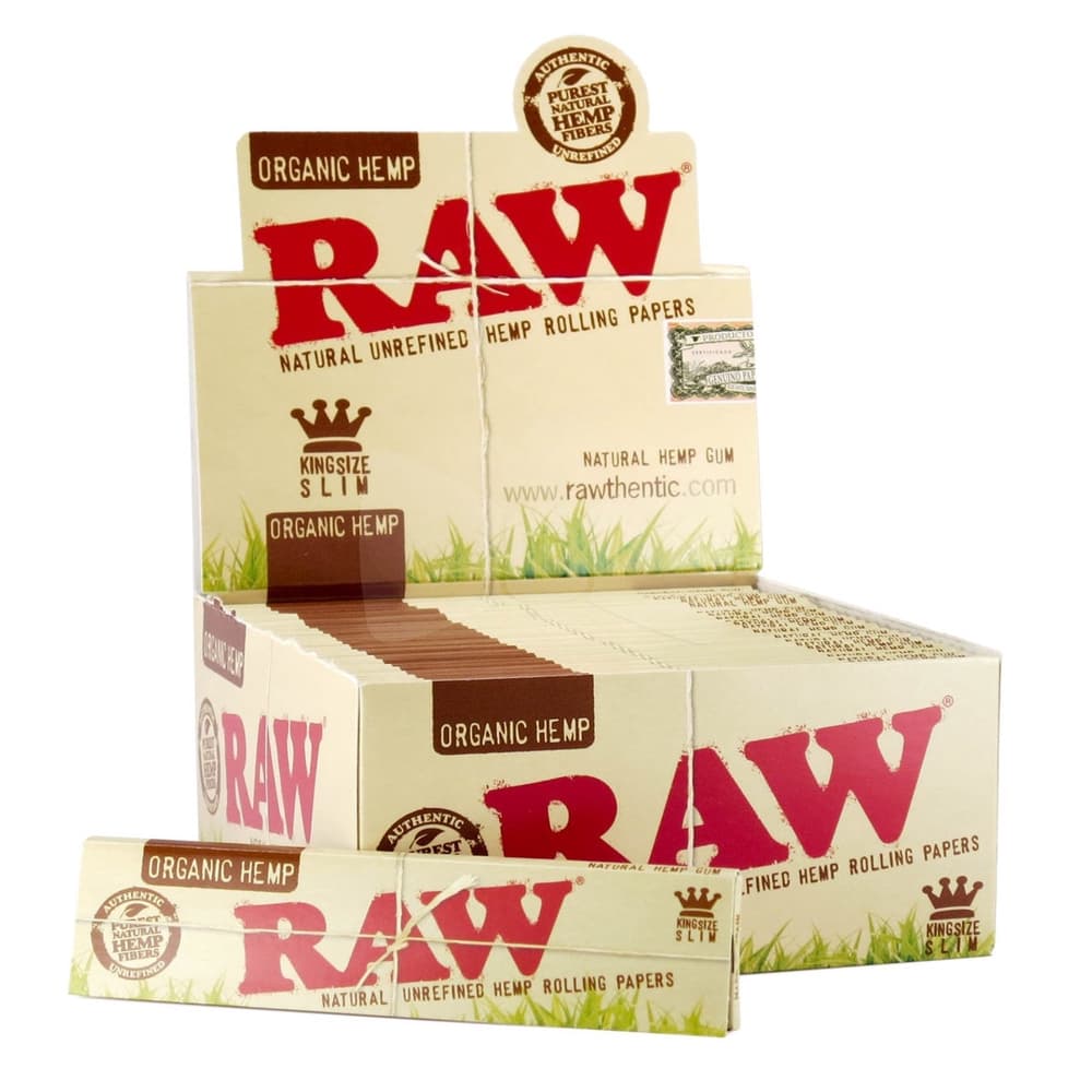 RAW ORGANIC HEMP PAPERS (50 PACKS PER BOX) (32 LEAVES PER PACK) (KING SIZE SLIM)
