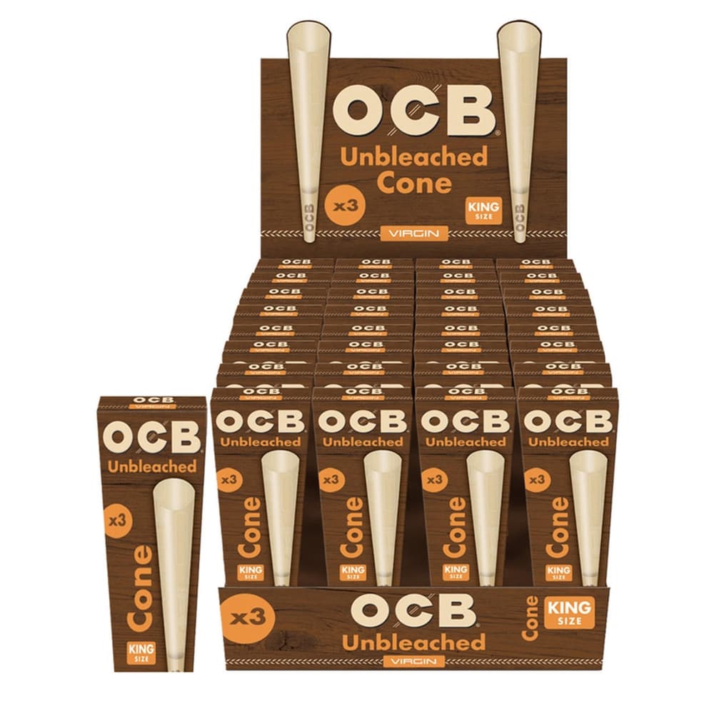 OCB UNBLEACHED VIRGIN X3 32X3 CONES KING SIZE