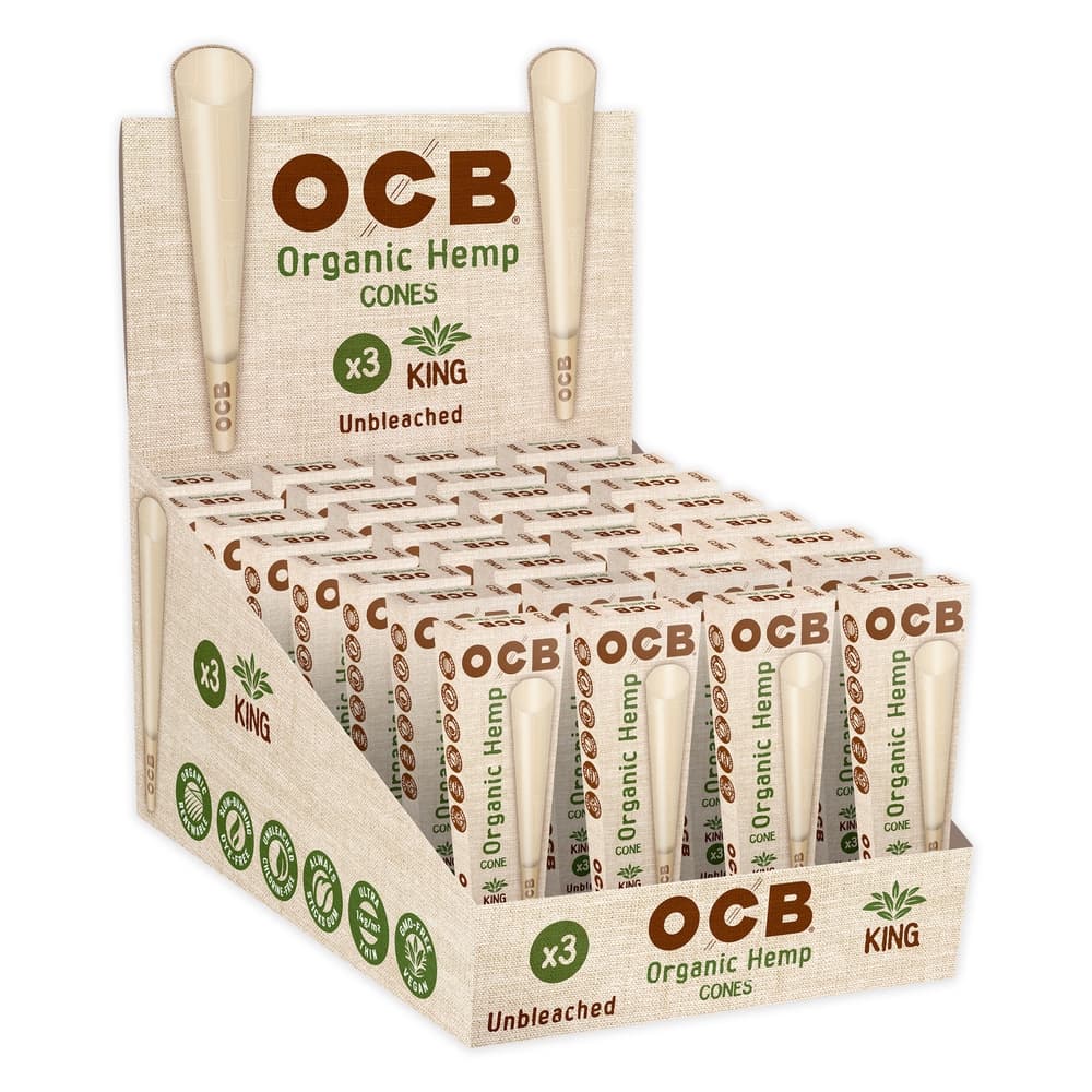 OCB ORGANIC HEMP x3 32x3 CONES UNBLEACHED KING
