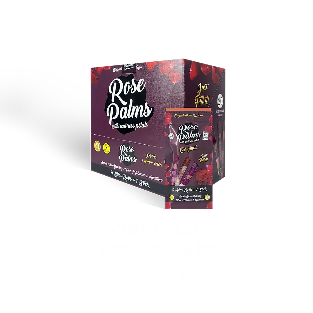ROSE PALMS ORGANIC WRAPS W/ ROSE PETALS - 3 SLIM ROLLS + 1 STICK